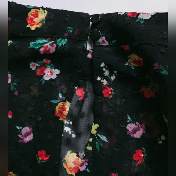 Banana Republic ClipDot Black Floral Chiffon Mock Neck Midi Dress Women's 2 - Picture 10 of 13